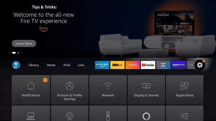Cómo Configurar IPTV Fácilmente en FireStick: Guía Paso a Paso
7.Vuelve a la pantalla de inicio y abre Configuración.